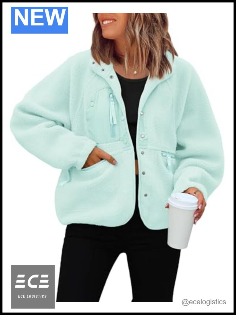 Womens Cropped Fuzzy Fleece Button Down Jacket Oversized Sherpa Coat